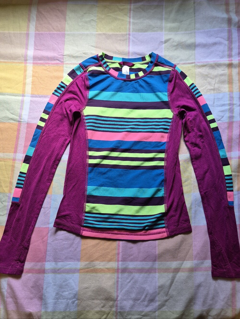 Ivivva Girls Striped Long Sleeve Top - Magenta, Blue, Lime, Pink